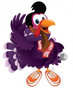 Napa Valley Turkey Trot mascot, helping with running in Napa Valley